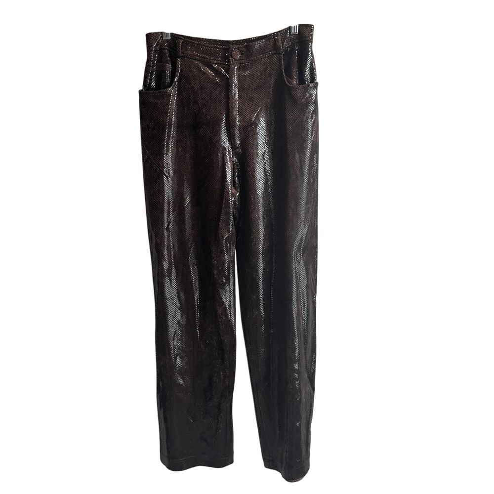 Petrovitch & Robinson Vintage Faux Snakeskin Fluid Wide Leg Pant Brown 40